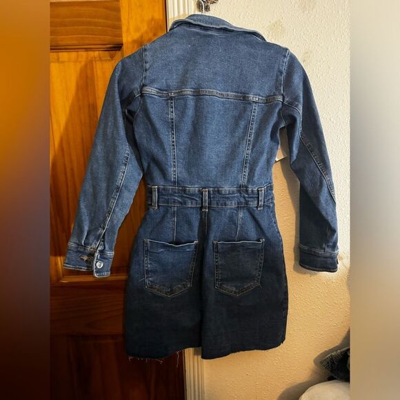 ZARA BLUE Collared Halter Short Denim Dress With Patch Pockets Small NWT - Picture 2 of 3